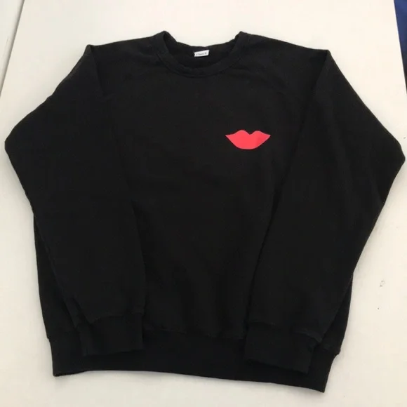Clare V Black Sweatshirt with Pink Lip Graphic - Picture 1 of 4